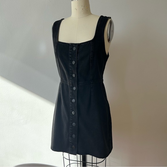 Washed Black Denim Button-up Mini Dress - Picture 2 of 11